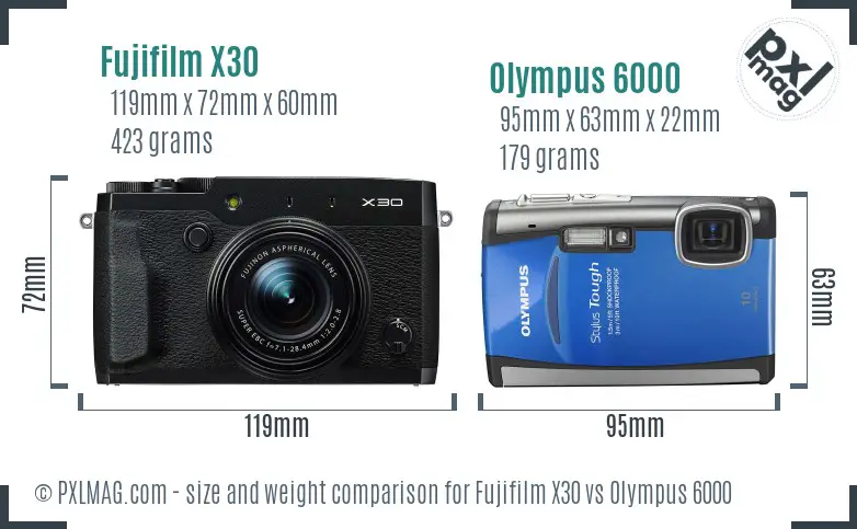Fujifilm X30 vs Olympus 6000 size comparison