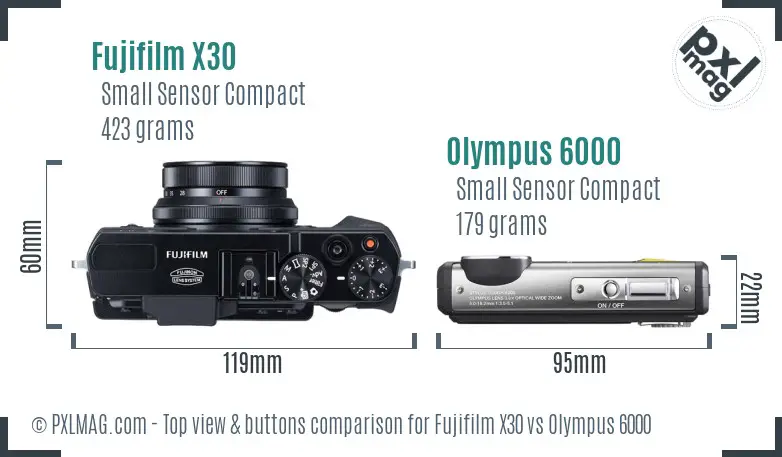 Fujifilm X30 vs Olympus 6000 top view buttons comparison