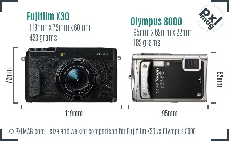 Fujifilm X30 vs Olympus 8000 size comparison