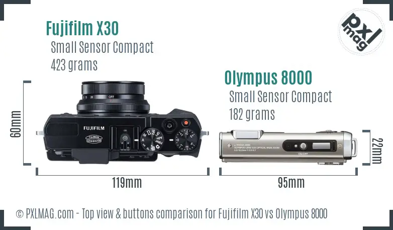 Fujifilm X30 vs Olympus 8000 top view buttons comparison