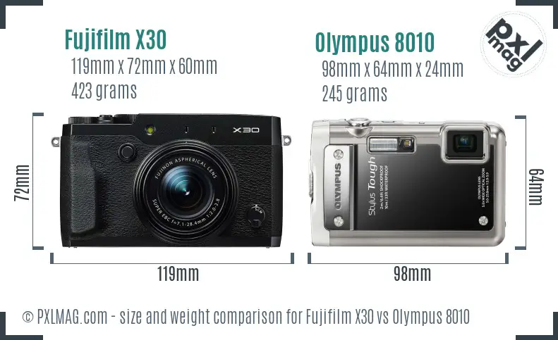 Fujifilm X30 vs Olympus 8010 size comparison