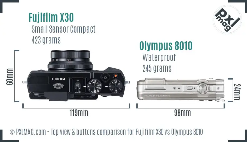Fujifilm X30 vs Olympus 8010 top view buttons comparison
