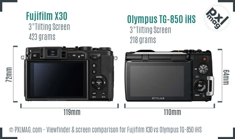 Fujifilm X30 vs Olympus TG-850 iHS Screen and Viewfinder comparison