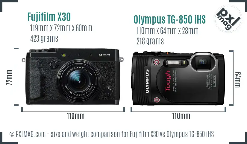 Fujifilm X30 vs Olympus TG-850 iHS size comparison
