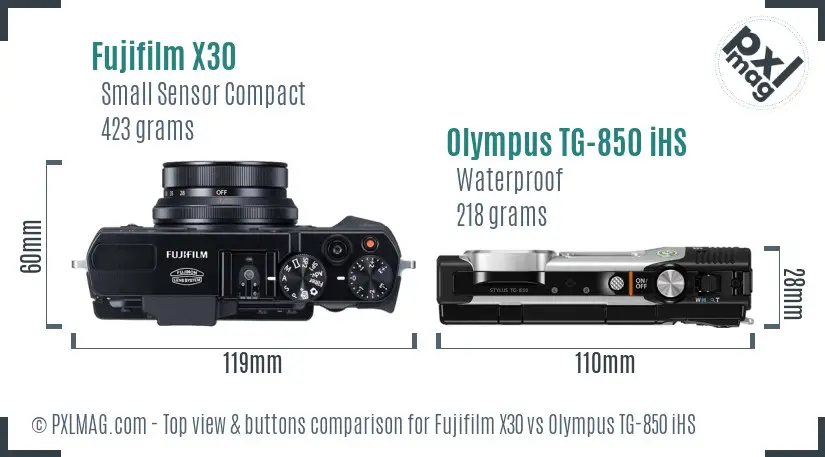 Fujifilm X30 vs Olympus TG-850 iHS top view buttons comparison