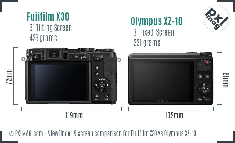 Fujifilm X30 vs Olympus XZ-10 Screen and Viewfinder comparison