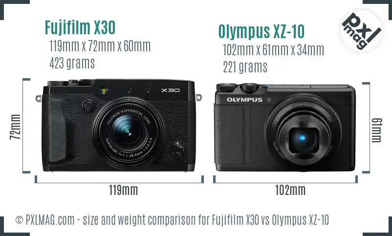 Fujifilm X30 vs Olympus XZ-10 size comparison