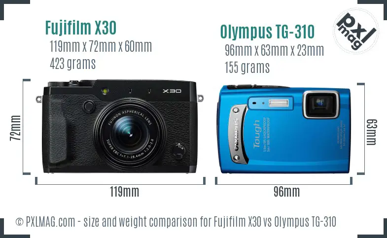 Fujifilm X30 vs Olympus TG-310 size comparison Fujifilm X30 vs Olympus TG-310 size comparison