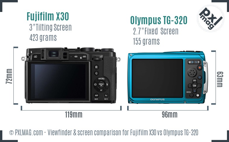 Fujifilm X30 vs Olympus TG-320 Screen and Viewfinder comparison