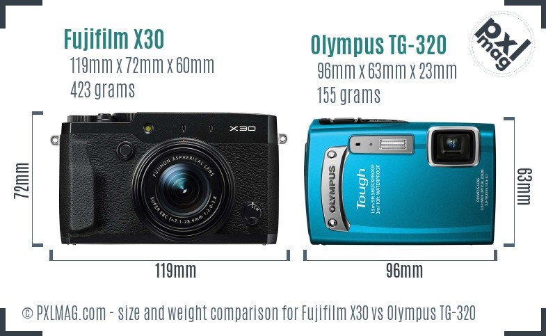 Fujifilm X30 vs Olympus TG-320 size comparison Fujifilm X30 vs Olympus TG-320 size comparison