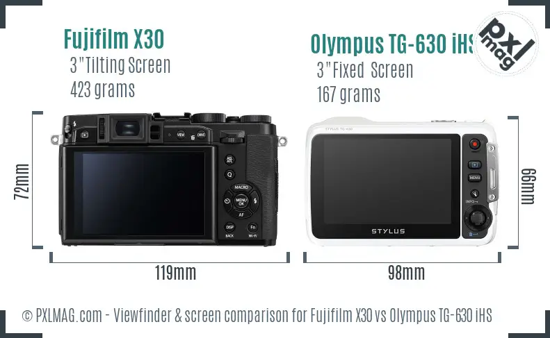 Fujifilm X30 vs Olympus TG-630 iHS Screen and Viewfinder comparison