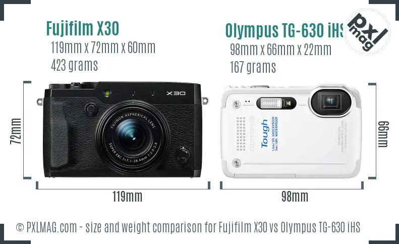 Fujifilm X30 vs Olympus TG-630 iHS size comparison