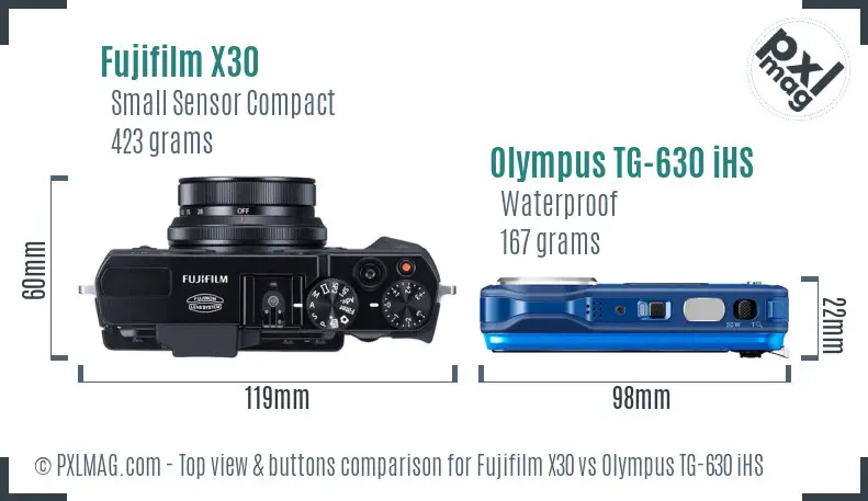 Fujifilm X30 vs Olympus TG-630 iHS top view buttons comparison