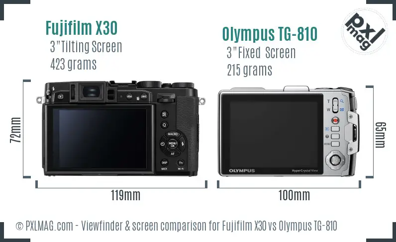 Fujifilm X30 vs Olympus TG-810 Screen and Viewfinder comparison