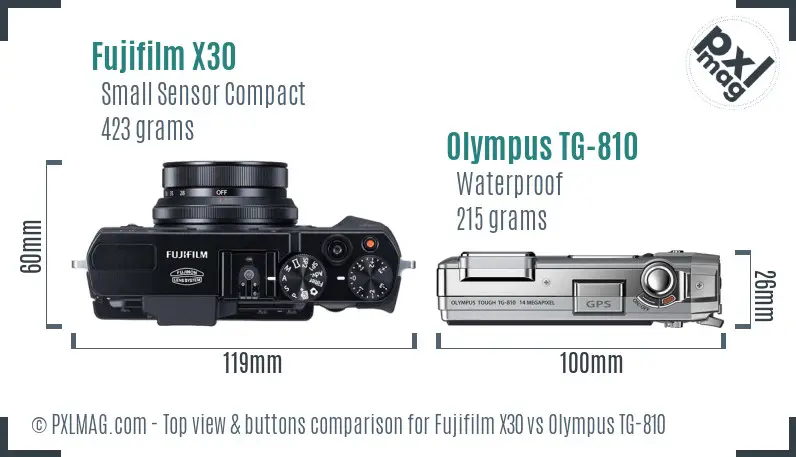 Fujifilm X30 vs Olympus TG-810 top view buttons comparison