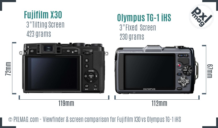 Fujifilm X30 vs Olympus TG-1 iHS Screen and Viewfinder comparison