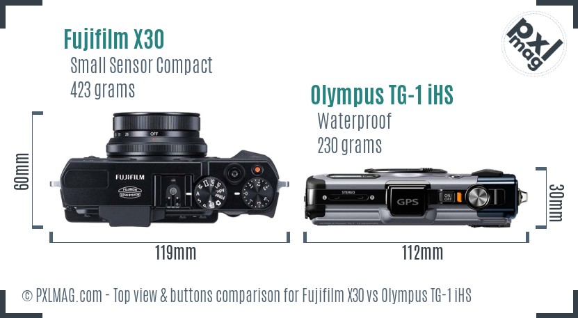 Fujifilm X30 vs Olympus TG-1 iHS top view buttons comparison
