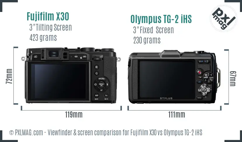 Fujifilm X30 vs Olympus TG-2 iHS Screen and Viewfinder comparison