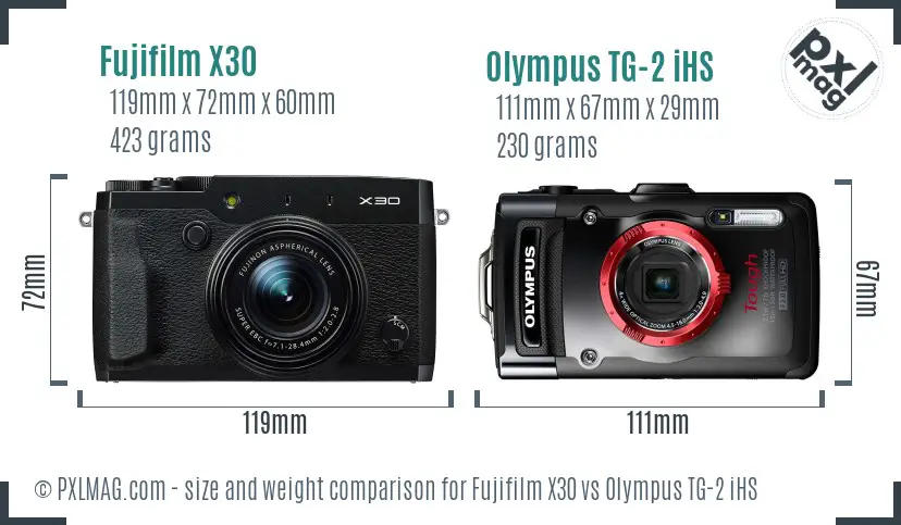 Fujifilm X30 vs Olympus TG-2 iHS size comparison