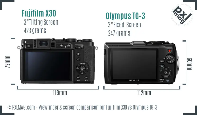 Fujifilm X30 vs Olympus TG-3 Screen and Viewfinder comparison