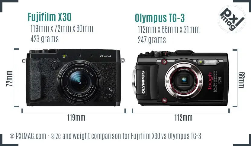 Fujifilm X30 vs Olympus TG-3 size comparison