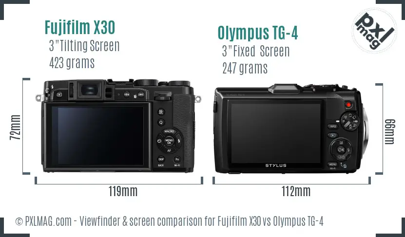 Fujifilm X30 vs Olympus TG-4 Screen and Viewfinder comparison