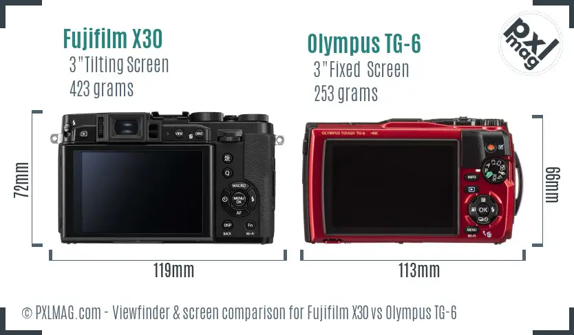 Fujifilm X30 vs Olympus TG-6 Screen and Viewfinder comparison Fujifilm X30 vs Olympus TG-6 Screen and Viewfinder comparison