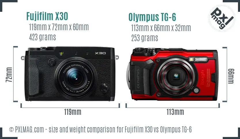 Fujifilm X30 vs Olympus TG-6 size comparison Fujifilm X30 vs Olympus TG-6 size comparison