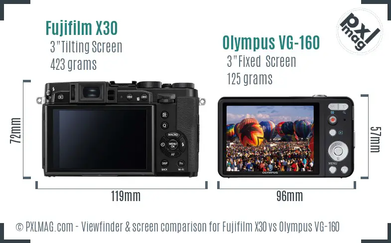 Fujifilm X30 vs Olympus VG-160 Screen and Viewfinder comparison