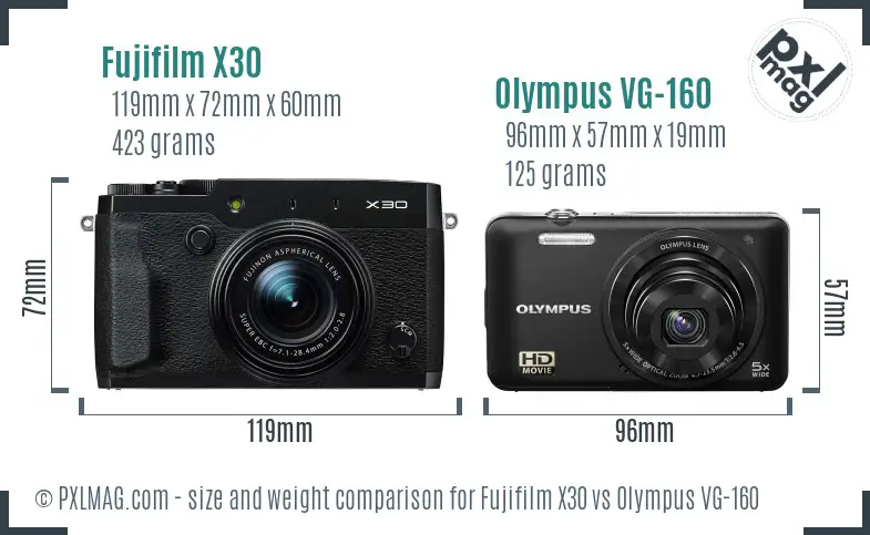 Fujifilm X30 vs Olympus VG-160 size comparison