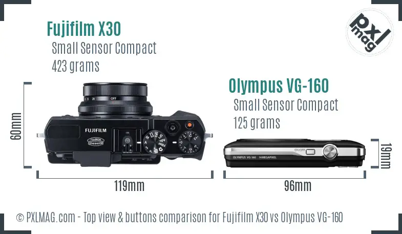 Fujifilm X30 vs Olympus VG-160 top view buttons comparison
