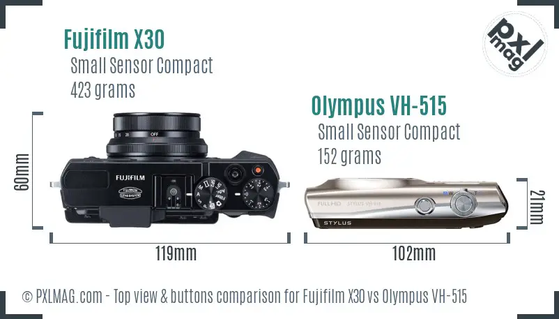 Fujifilm X30 vs Olympus VH-515 top view buttons comparison