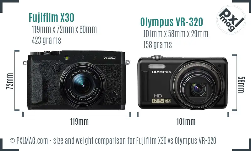 Fujifilm X30 vs Olympus VR-320 size comparison