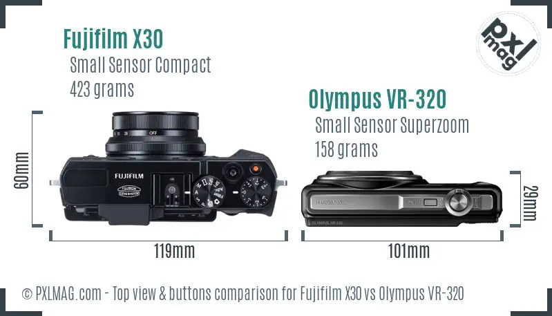 Fujifilm X30 vs Olympus VR-320 top view buttons comparison