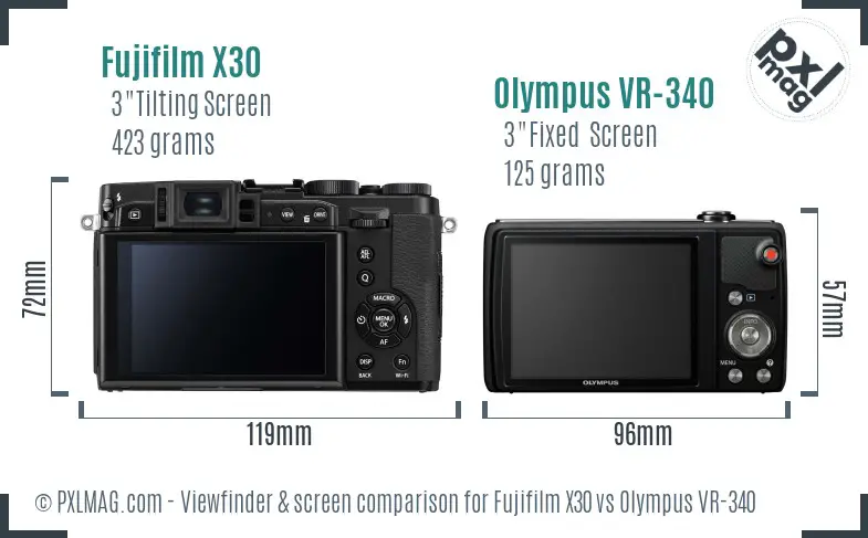 Fujifilm X30 vs Olympus VR-340 Screen and Viewfinder comparison