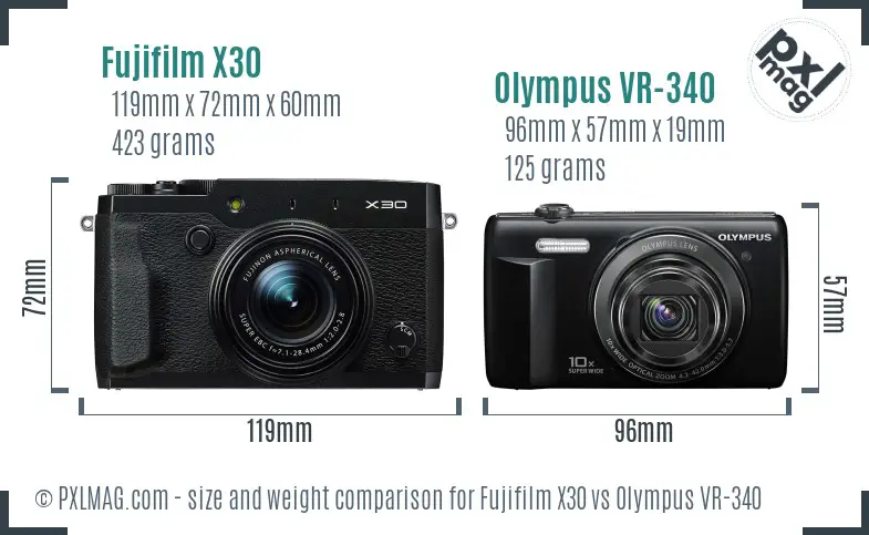 Fujifilm X30 vs Olympus VR-340 size comparison