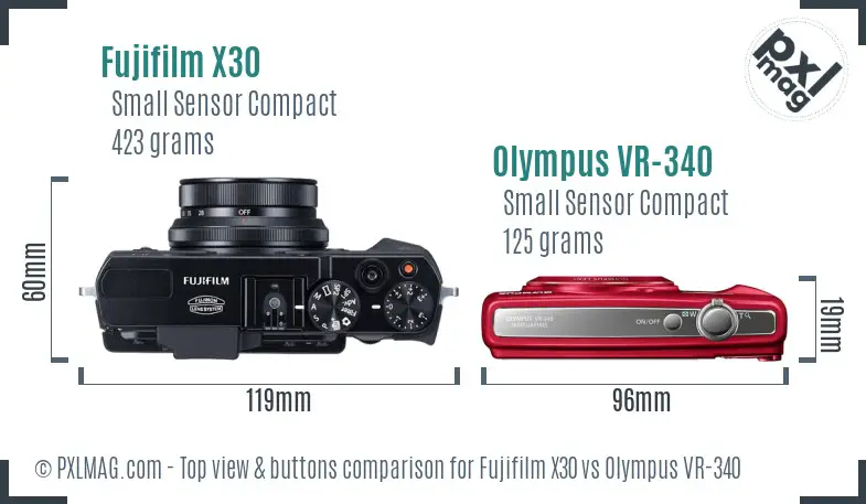 Fujifilm X30 vs Olympus VR-340 top view buttons comparison