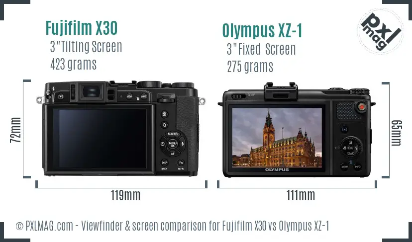 Fujifilm X30 vs Olympus XZ-1 Screen and Viewfinder comparison