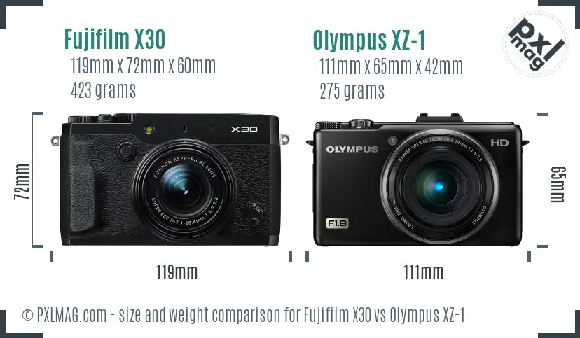 Fujifilm X30 vs Olympus XZ-1 size comparison