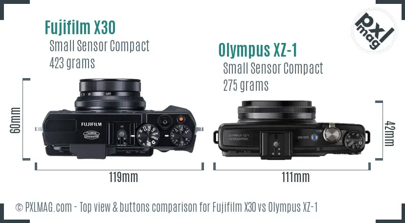 Fujifilm X30 vs Olympus XZ-1 top view buttons comparison