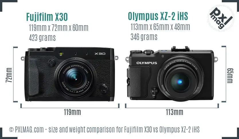 Fujifilm X30 vs Olympus XZ-2 iHS size comparison