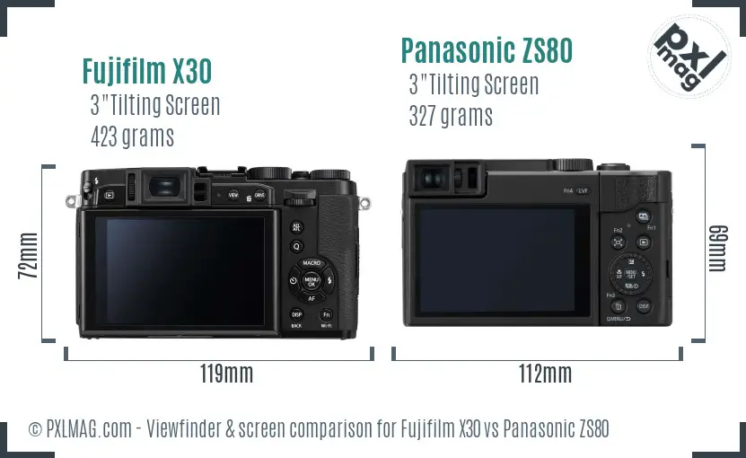 Fujifilm X30 vs Panasonic ZS80 Screen and Viewfinder comparison Fujifilm X30 vs Panasonic ZS80 Screen and Viewfinder comparison