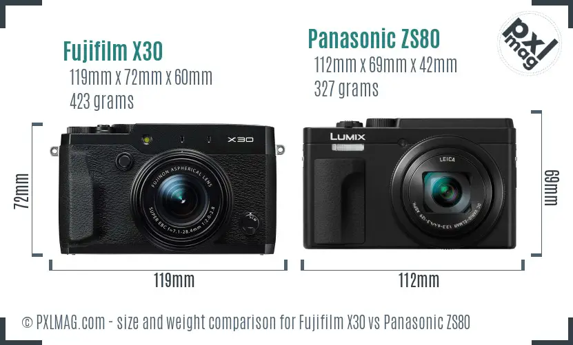Fujifilm X30 vs Panasonic ZS80 size comparison Fujifilm X30 vs Panasonic ZS80 size comparison