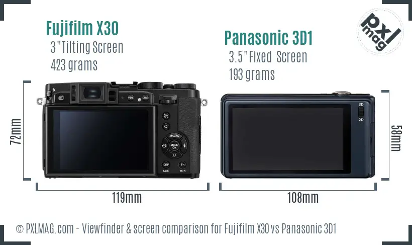Fujifilm X30 vs Panasonic 3D1 Screen and Viewfinder comparison
