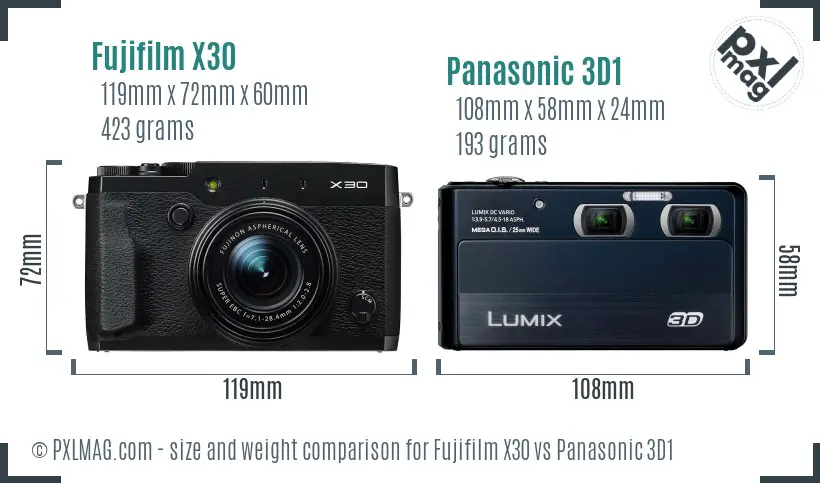 Fujifilm X30 vs Panasonic 3D1 size comparison