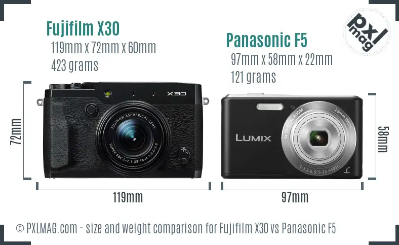 Fujifilm X30 vs Panasonic F5 size comparison