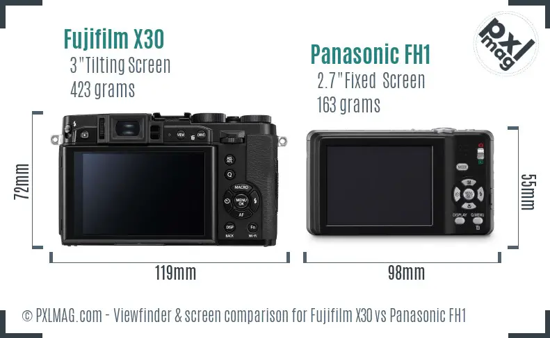 Fujifilm X30 vs Panasonic FH1 Screen and Viewfinder comparison