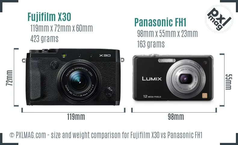 Fujifilm X30 vs Panasonic FH1 size comparison