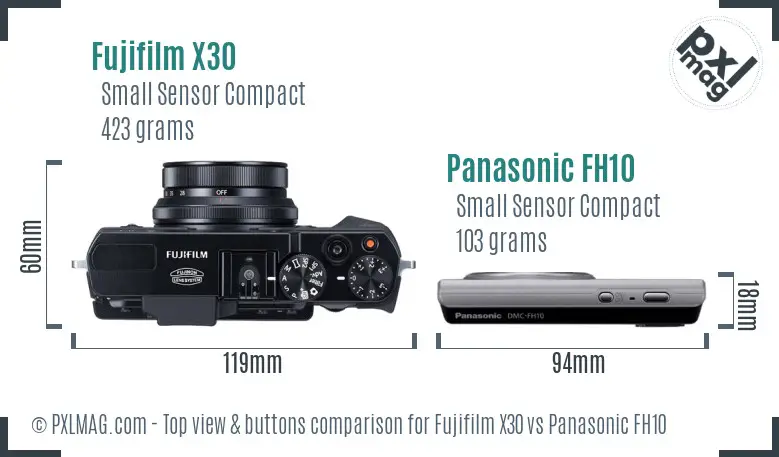 Fujifilm X30 vs Panasonic FH10 top view buttons comparison