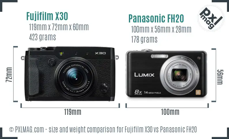 Fujifilm X30 vs Panasonic FH20 size comparison
